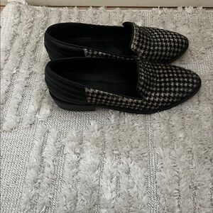 The Kooples Black and White Houndstooth Ponyhair Loafers
